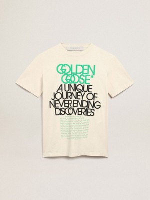 Camiseta Golden Goose Bone Journey Colección With And Bright Lettering On The Front Mujer Beige | 76012-KHOY