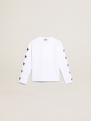 Camiseta Golden Goose Star Colección Long-sleeved With Contrasting Stars Niños Blancos Negros | 30421-GXKA