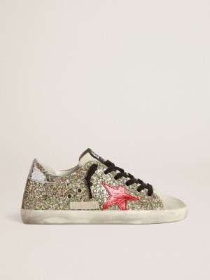Tenis Golden Goose Glittery Super Star With Laminated Star Mujer Plateados | 74210-BLDO