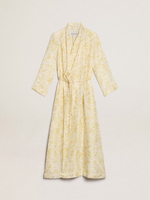 Vestido Golden Goose Resort Colección Linen Blend Kaftan With Lemon Print Mujer Beige | 90138-ZSHG